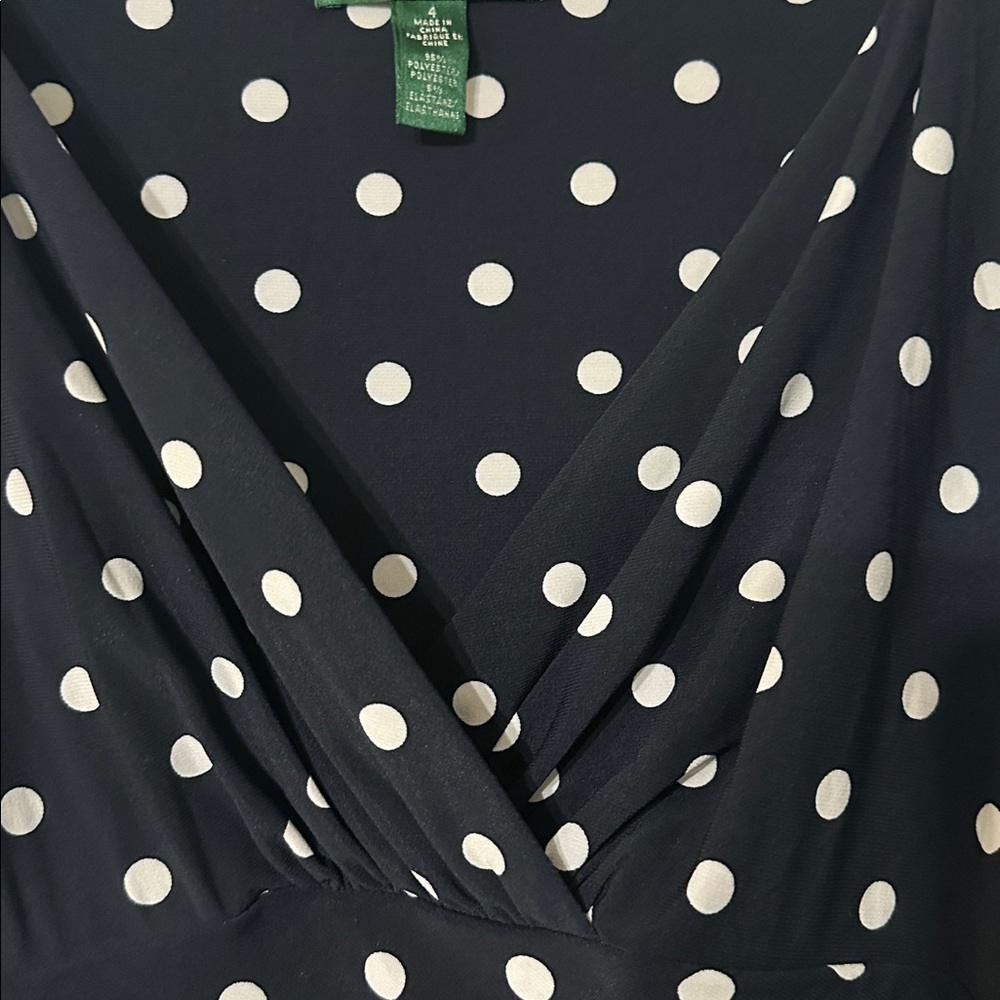 Lauren Ralph Lauren Polka‎ Dot Ruched Waist Ruffle Sleeves Stretch Size 4 - Picture 4 of 12